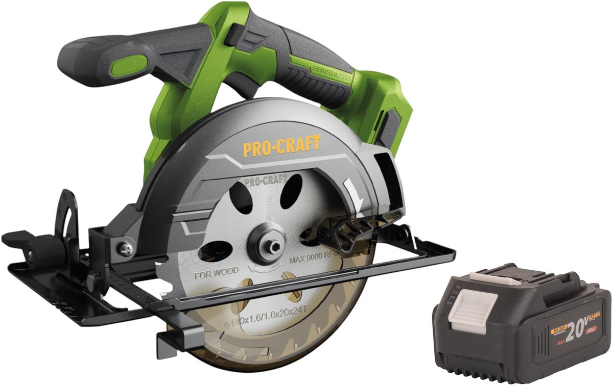 Procraft PCA32-BB accu-handcirkelzaag 20 V 165 mm borstelloos + 1x accu 4,0 Ah - zonder oplader
