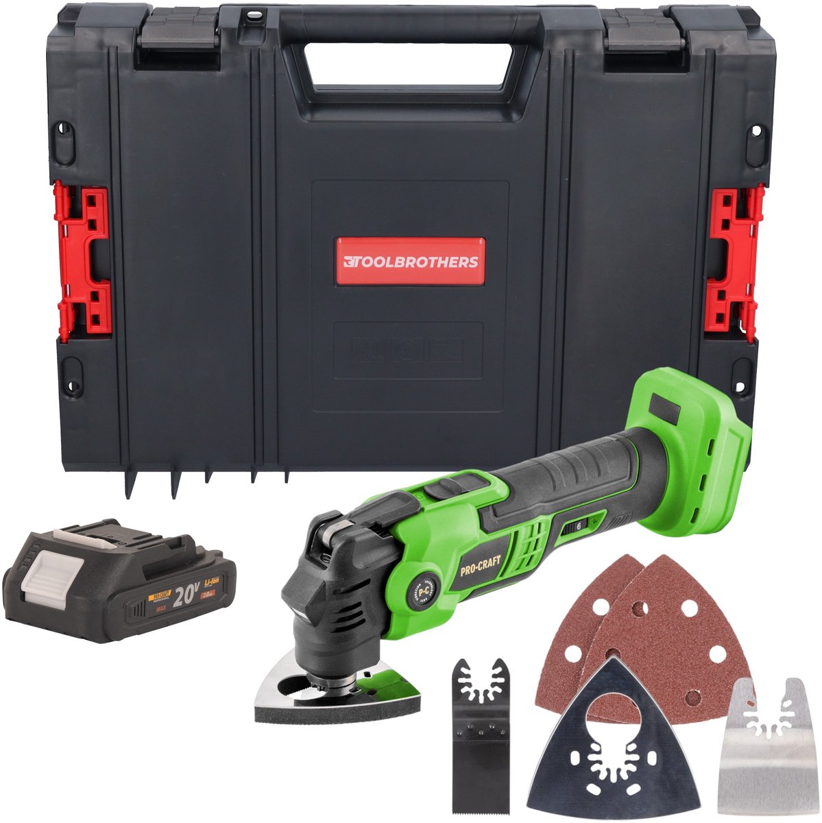 Procraft PMT22bb accu multifunctioneel gereedschap 20 V borstelloos + 1x accu 2,0 Ah + RHINO gereedschapskoffer - zonder oplader