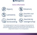 Iconen met tekst: Sojavrij, Glutenvrij, Lactosevrij, Geschikt voor vegetariërs, Geschikt bij borstvoeding, Geschikt bij zwangerschap.