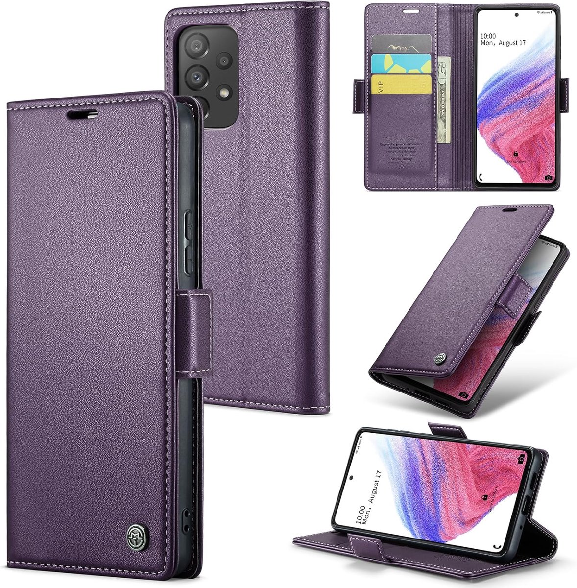 Zandarix Geschikt voor Samsung Galaxy A53 - Lederen Flip Wallet - Kaartenvakken - Standfunctie - Magneet - Book Case Hoesje - Paars