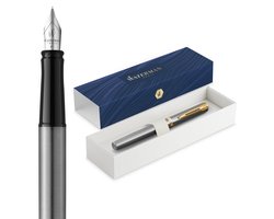 Waterman Impression Vulpen | Medium Vulpunt met Blauwe Inktvulling | Roestvrij Staal met Goudkleurige Afwerking | Geschenkdoos