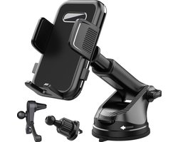 SecuFirst Telefoonhouders auto - 3-in-1 - Telefoonhouder auto zuignap - Telefoonhouder auto ventilatie - met 3M kleef materiaal – Stevige klem – Voorruit of Dashboard - Mobiel houder auto