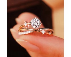 Sjika - Roségouden Ring Dames met Zirkonia – Verstelbare Ring – Verlovingsring Look – Luxe Sieraad Cadeau
