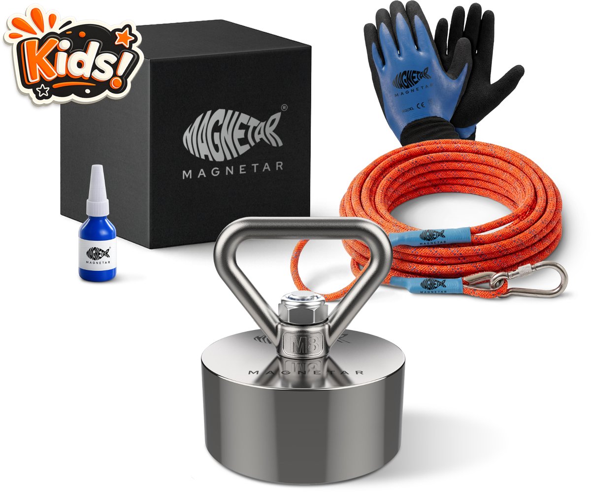 Magnetar Easy - Vismagneet Set - Kinderen en Beginners - Allround 360° 280kg Magneet - Touw en Handschoenen