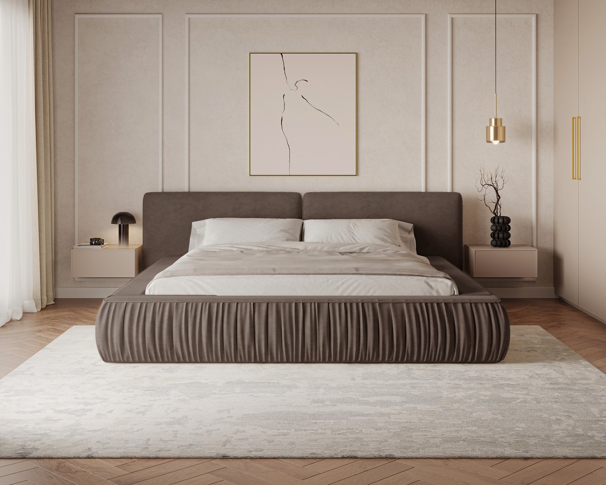 AJE Meubles B.V. Gestoffeerd Bed 08 met Opbergruimte en Houten Lattenbodem 140x200 cm - Bruin (Riviera 26)
