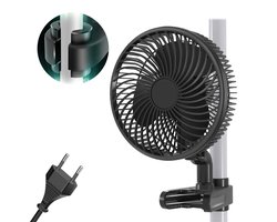Clipventilator – Zwarte clipventilator van 6 inch – Draagbare ventilator voor binnententen – Kunststof – Stille USB Ventilator met Afstandsbediening - Zwart – Direct op het stopcontact