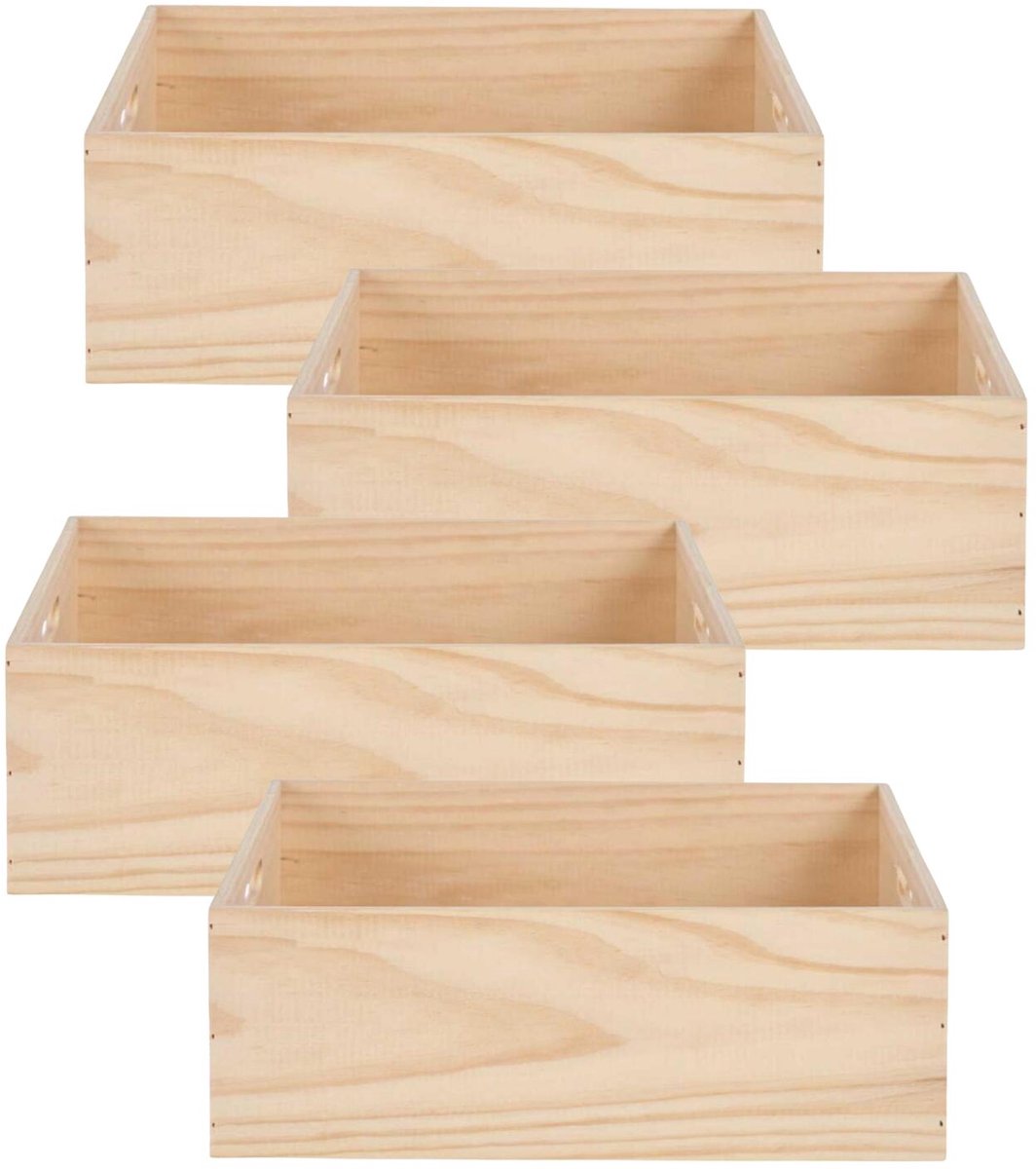 Home&styling opbergbox Praag - 4x - 40 x 35 x 14 cm - hout - natuurlijke look - opbergkist