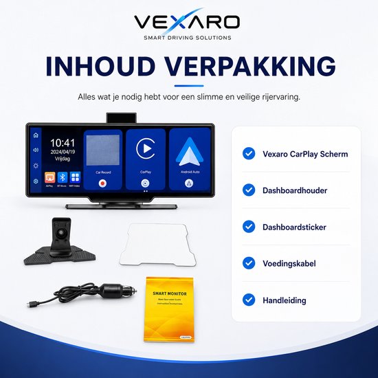Vexaro Draagbaar Apple CarPlay & Android Auto Scherm - Met Ingebouwde Dashcam - 10,26 Inch On-Dash Navigatie - Bluetooth & FM — afbeelding 4