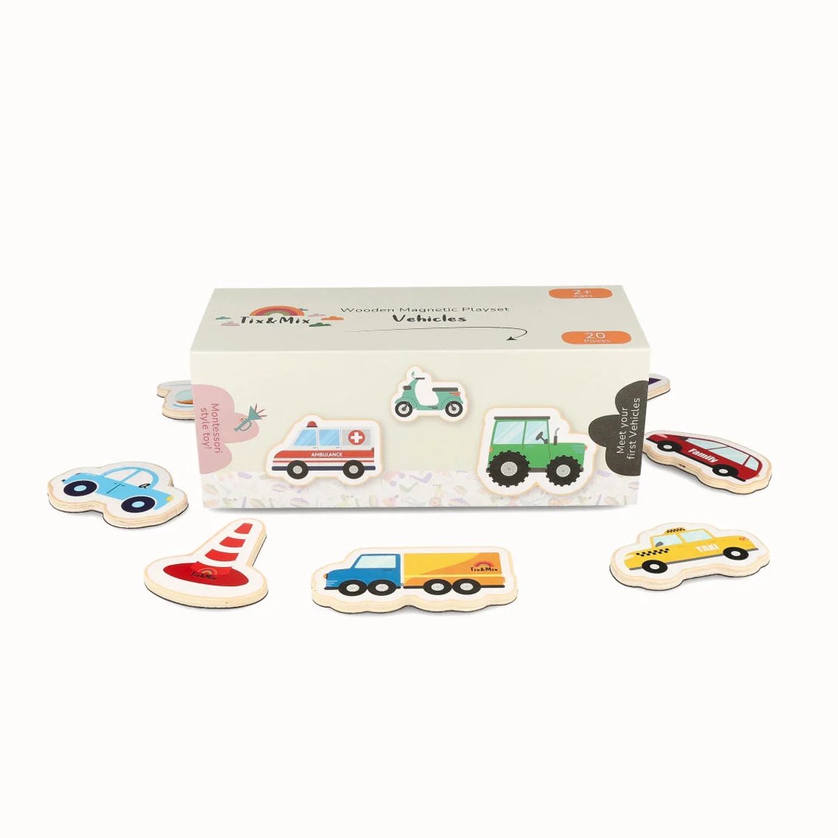 Tix & Mix - magnetische speelset - Voertuigen - Auto's - 20 stuks - wandsticker accessoires