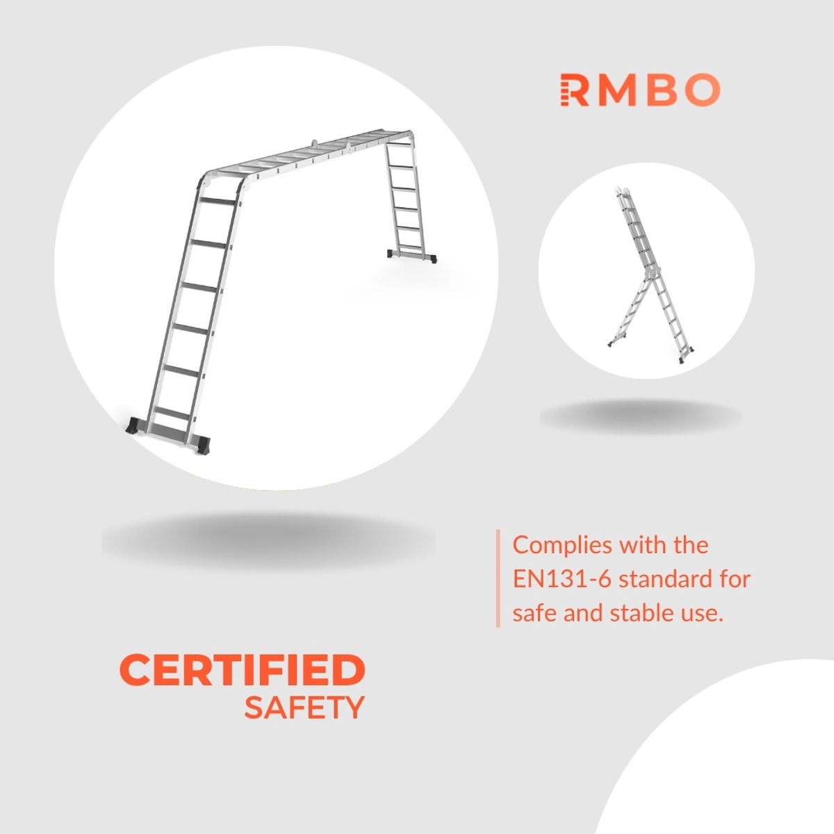 RMBO - Multifunctionele Vouwladder 4x6 - Vouwladder - 6,90 m lang - Compact en Draagbare ladder - 13 standen - Geschikt voor Particulier en Professioneel Gebruik - Max. Belasting 150 kg, EN 131.6 – foto 5