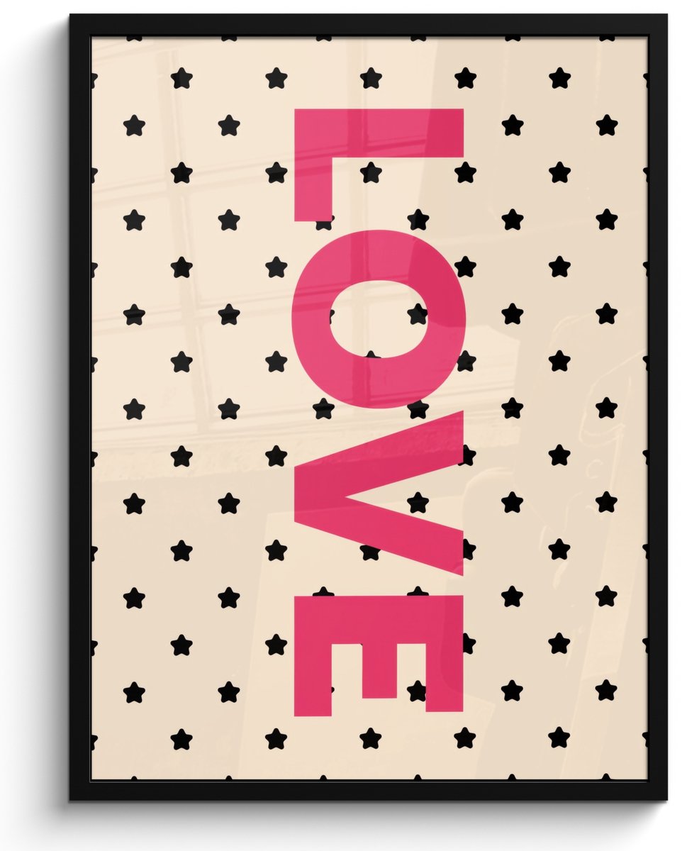 FrameYourWall Poster in lijst - Fotolijst 60x80 cm - Posters - Love - Stippen - Roze - Posterlijst zwart - Decoratie - Wanddecoratie woonkamer - Muurdecoratie slaapkamer