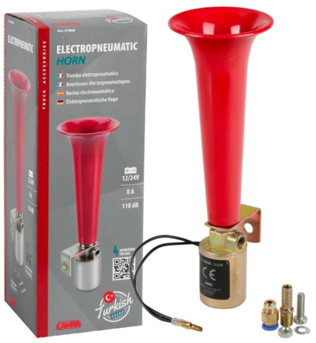 Elektropneumatische hoorn 12/24V 8A Claxon voor Vrachtwagen, Bus en Tractoren