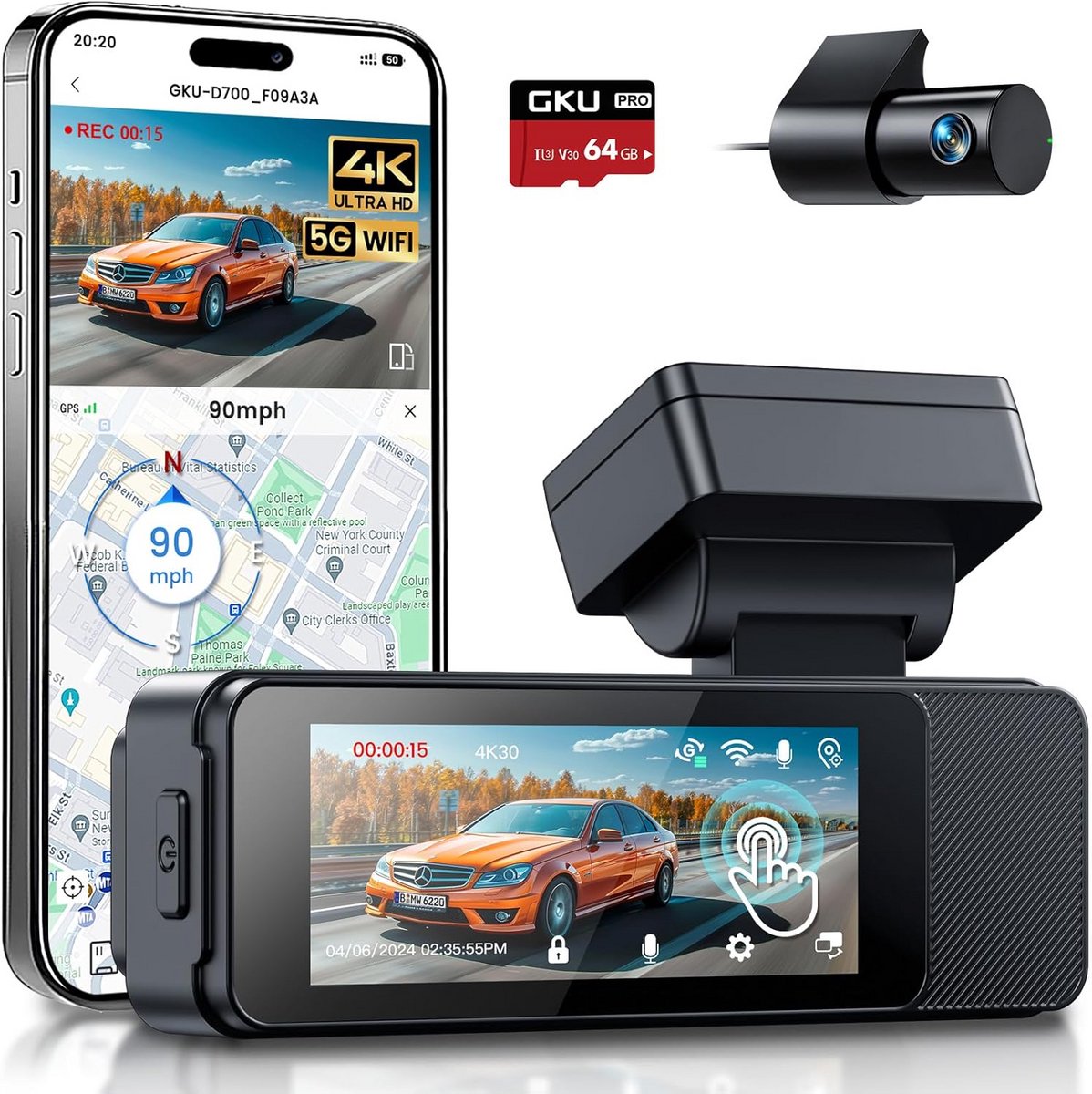 Auto Camera - Ritregistratie Systeem - Veilige Rit Registratie - Voor en Achter Opname - 318 Inch Touchscreen - Zwart