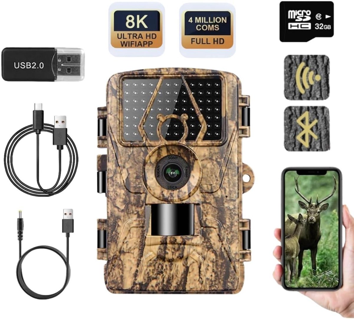 Nachtzicht Camera - Wildlife Camera - Natuurlijk Leven Observeren - 8K Video WiFi - 32GB Inclusief - Jungle Groen
