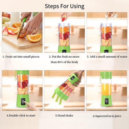 Draagbare Blender - Mini Mixer Smoothie - Gezonde Drankjes Maken - Zes 3D Messen - 380 ml - Groen — afbeelding 2