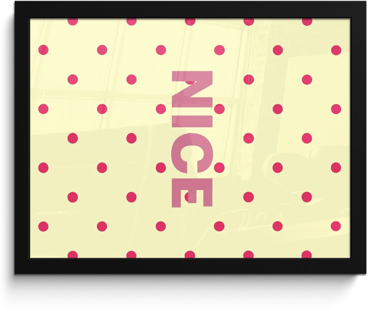 FrameYourWall Poster in lijst - Fotolijst 40x30 cm - Posters - Nice - Stippen - Roze - Geel - Posterlijst zwart - Decoratie - Wanddecoratie woonkamer - Muurdecoratie slaapkamer