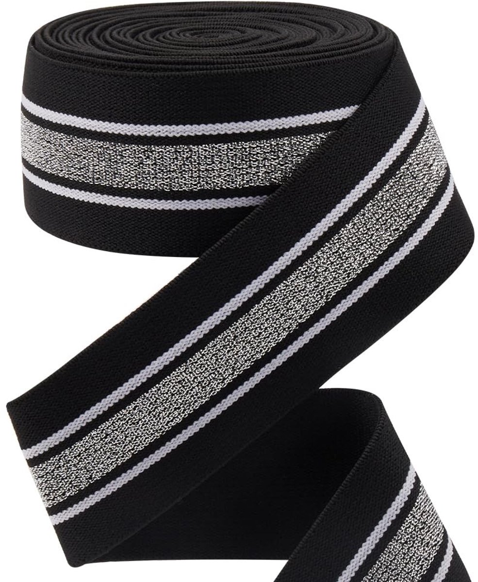 aladdien - Elastische Band - Zilver en Wit Gestreept - 40mm Breed - DIY Craft - Hoofdband en Tailleband - 4.3 Meter