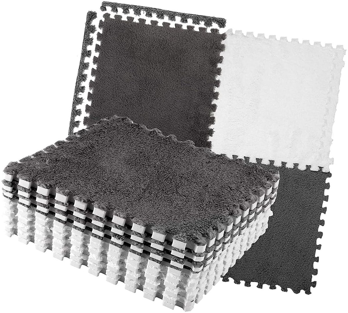 ONF3 - Pluche Schuimpijt - Snijbare Vloermat - Grijs-Wit - Anti-slip Puzzelmat - Geschikt voor Thuisgebruik - 10 Stuks