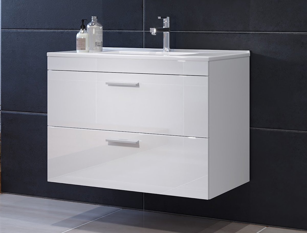 trendteam wastafelonderkast keramische wastafel wastafelblad wit hoogglans