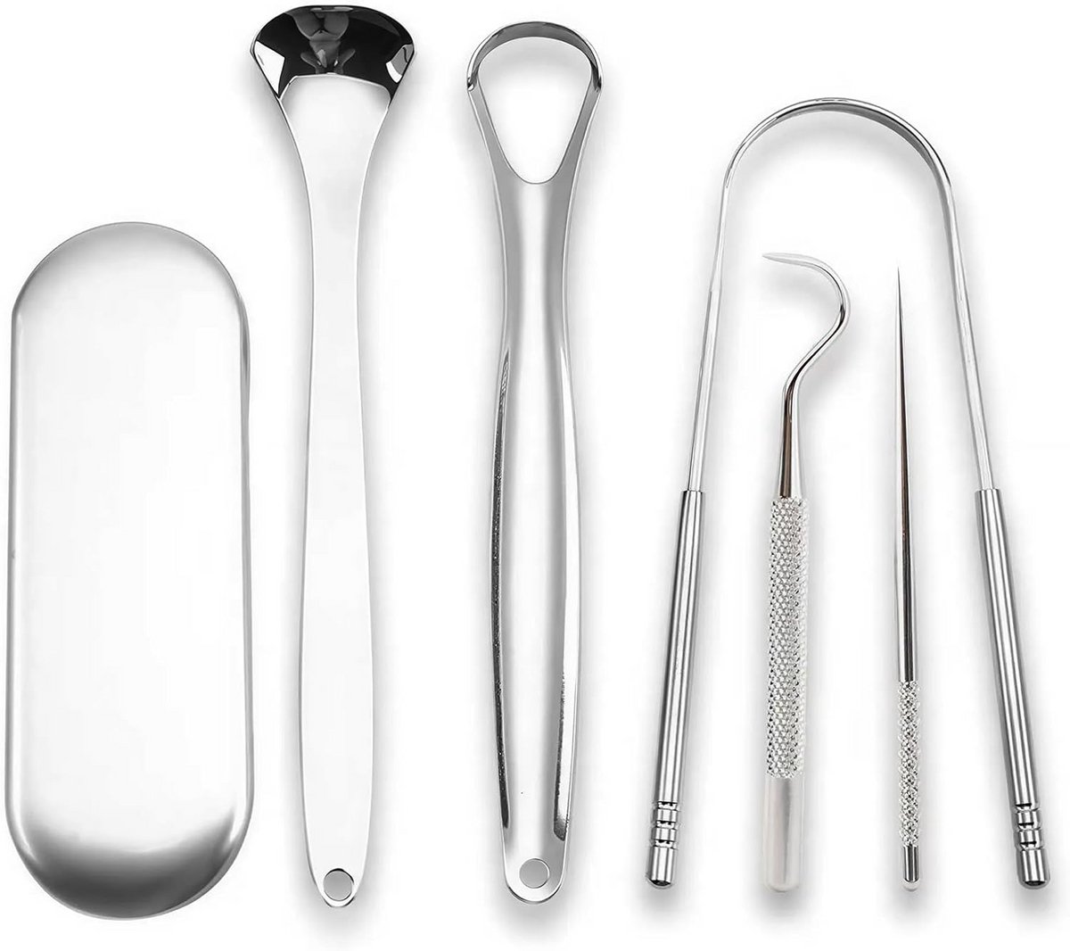 Set van 5 RVS Tongenschrapers voor Complete Mondhygiëne en Frisse Adem