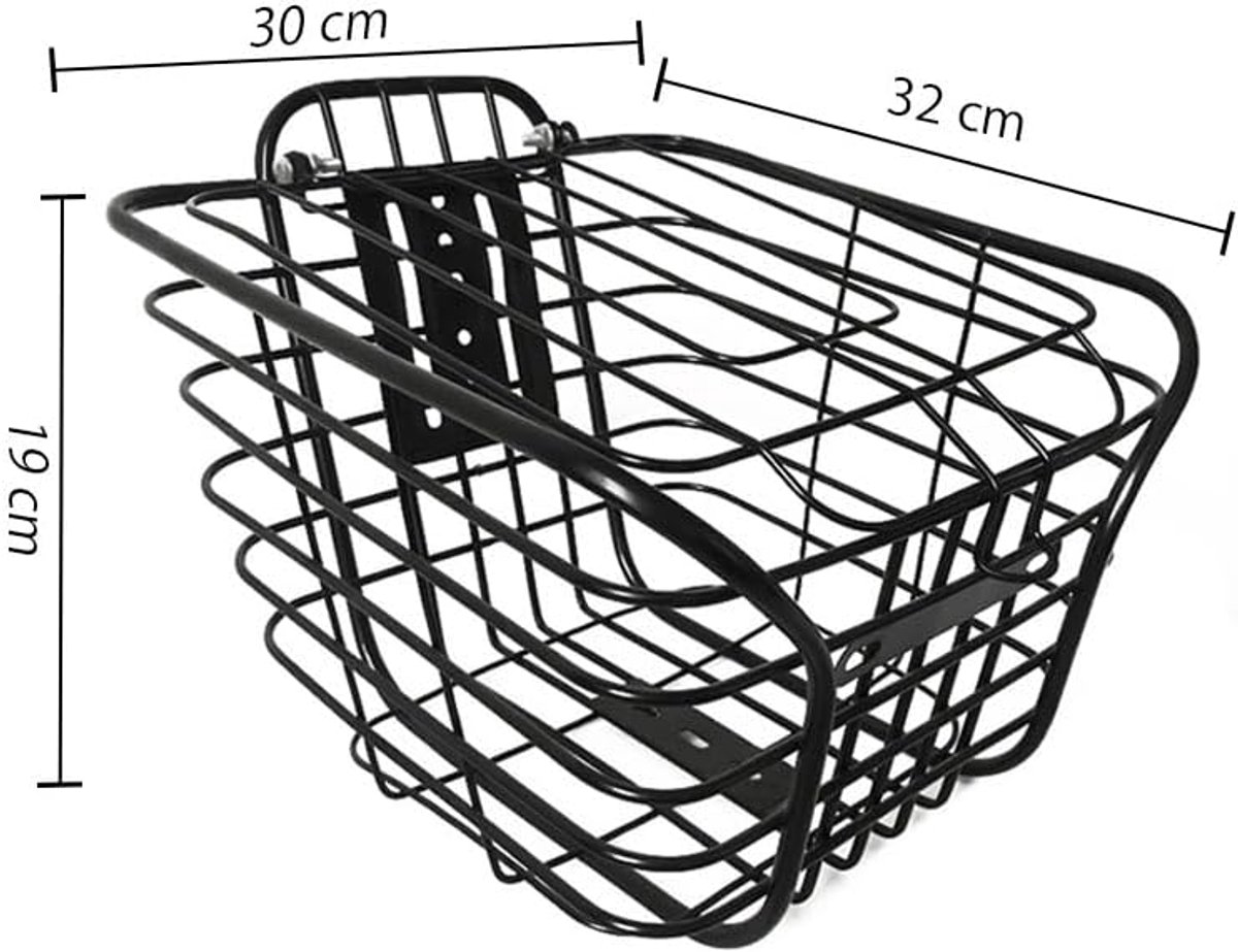 Allecta - Multifunctionele fietsmand van ijzer met grote inhoud en afdekking, zwart, voor elektrische fiets - Fietsaccessoires - Handig voor boodschappen en spullen