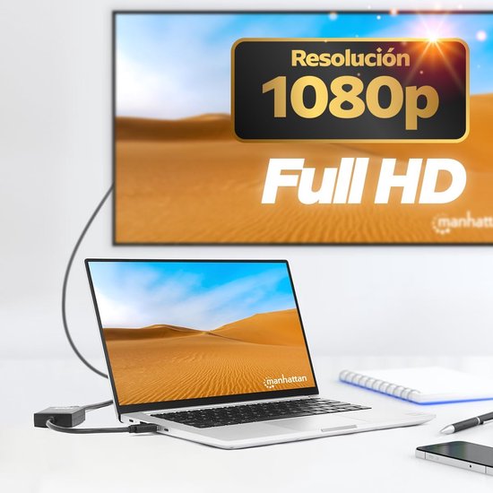 USB naar HDMI adapter - Converter kabel - Extra scherm aansluiten - Full HD 1080p - 60Hz - Zwart — afbeelding 3