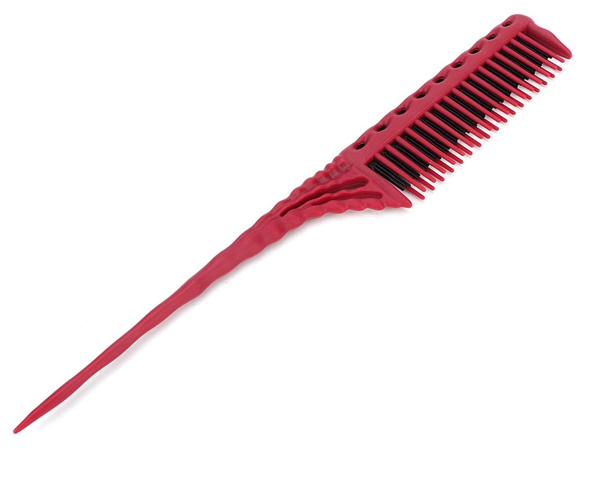 Professionele Haarkam met 3 Rijen - Teasing Kam voor Volume en Precisie (Rood)