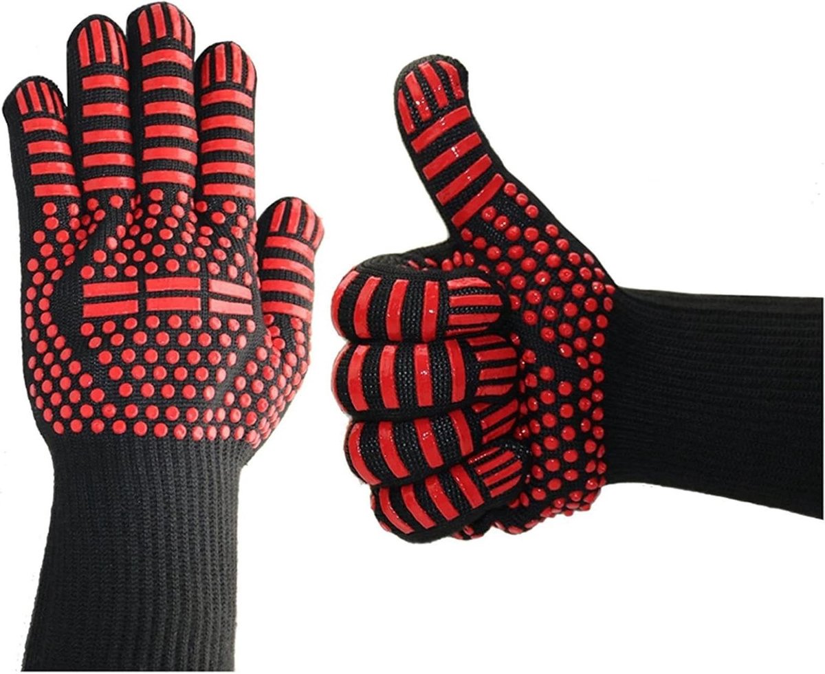Hittebestendige Handschoenen - Ovenwanten - Barbecueën en Koken - Hoge Temperatuur Bescherming - 33 cm Lengte - Zwart