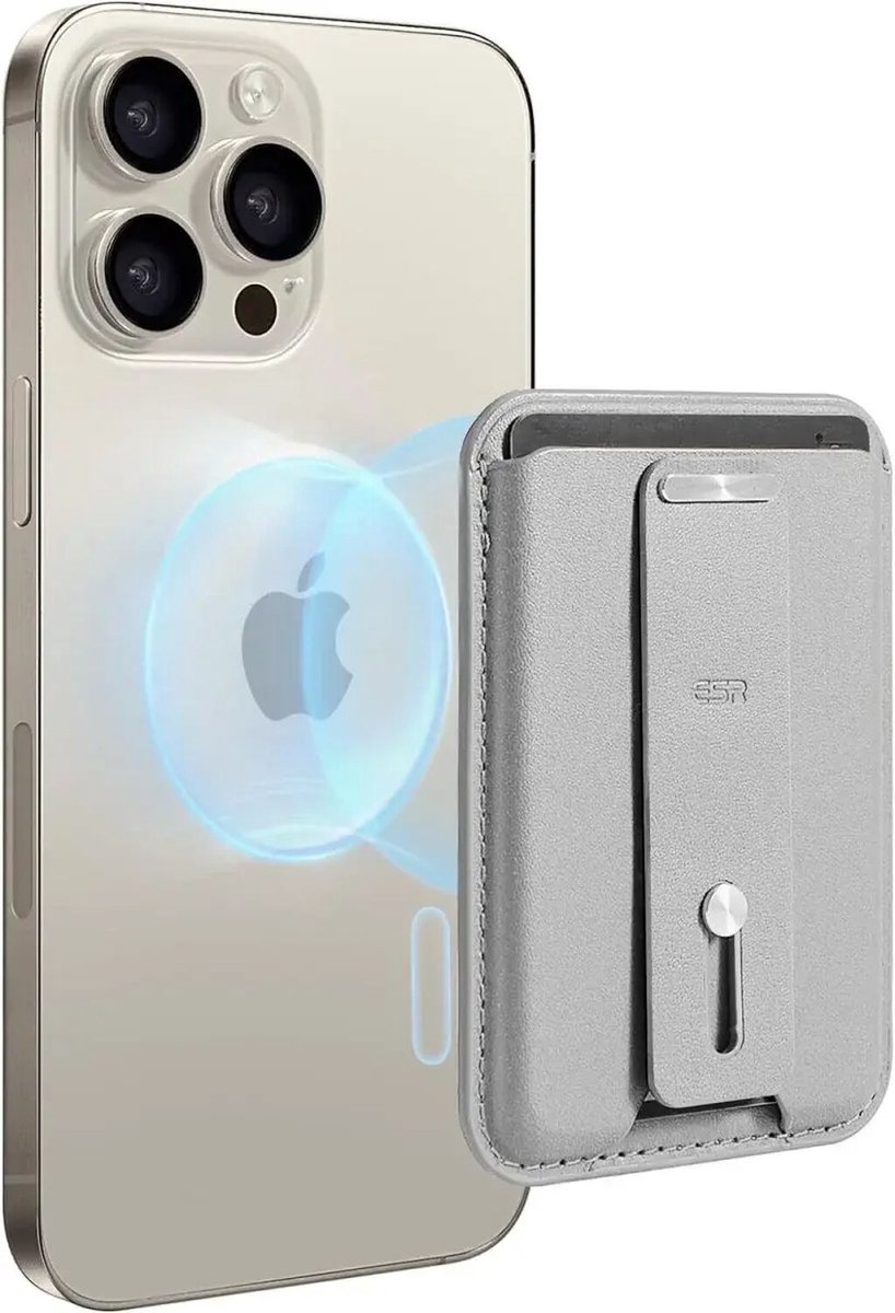 ESR HaloLock Wallet Stand - Magnetische Kaarthouder - Compatibel met MagSafe en HaloLock - Portemonnee voor 3 Pasjes - Portemonnee - Standaard - Vingerlus - Grijs