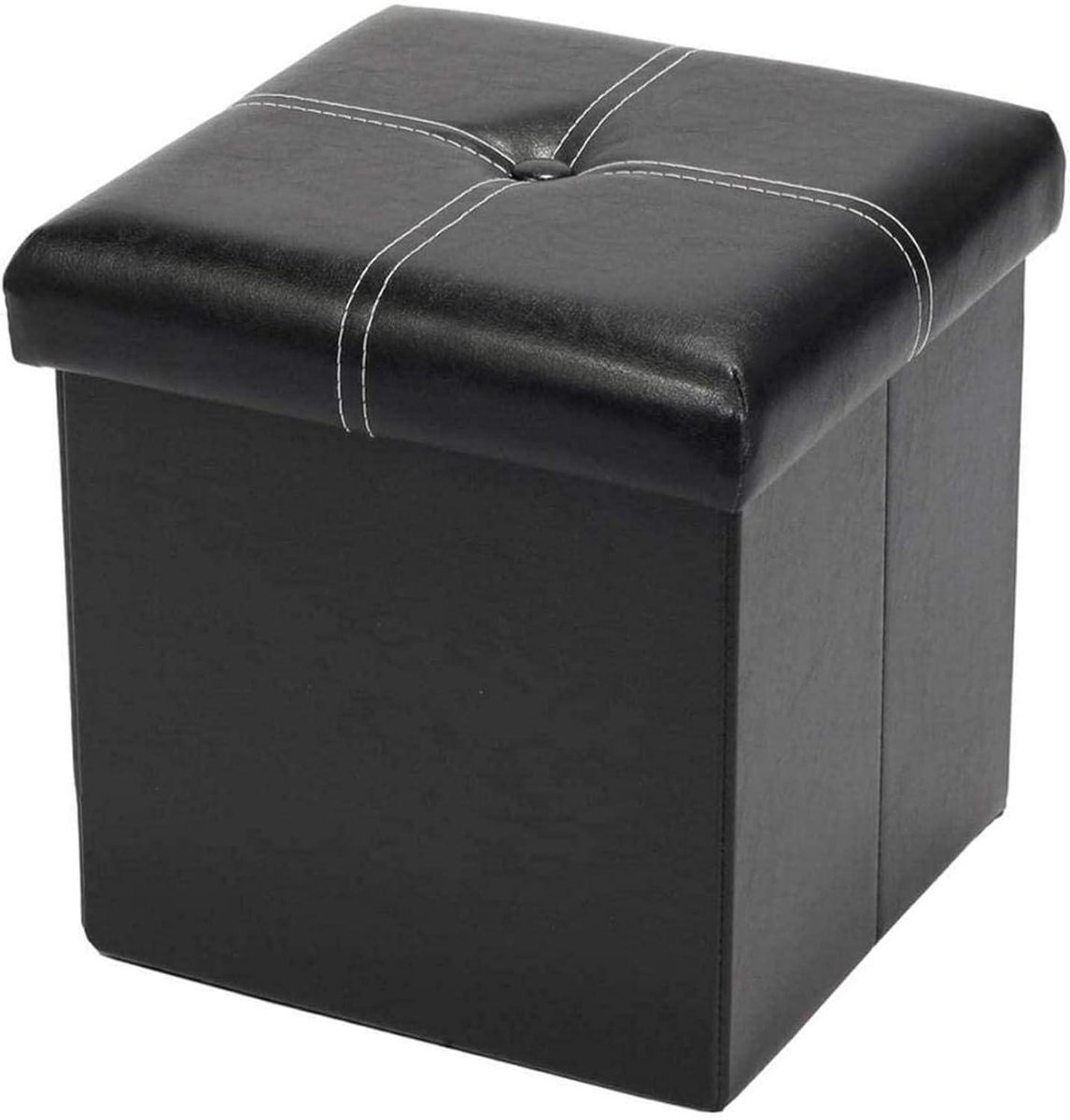 Voetenkruk Opbergdoos - Voetenbank Kubus - Woonkamer Decoratie - Opvouwbaar Kunstleer - 120 kg Belasting - Zwart