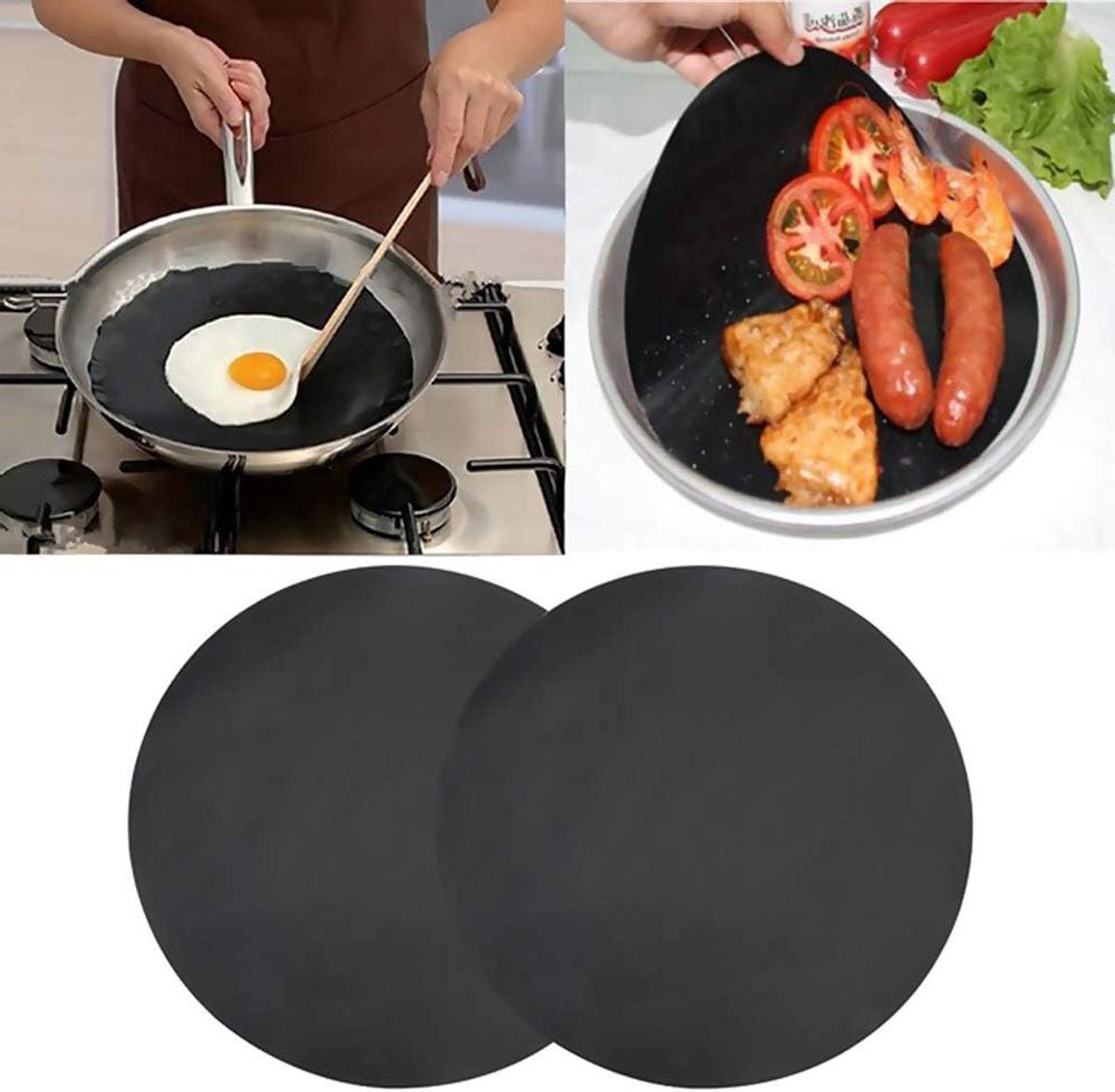 Antiaanbak Pan Matten - Wok Sheet - Koken & Bakken - Hittebestendig Teflon - 24 cm Rond - Zwart