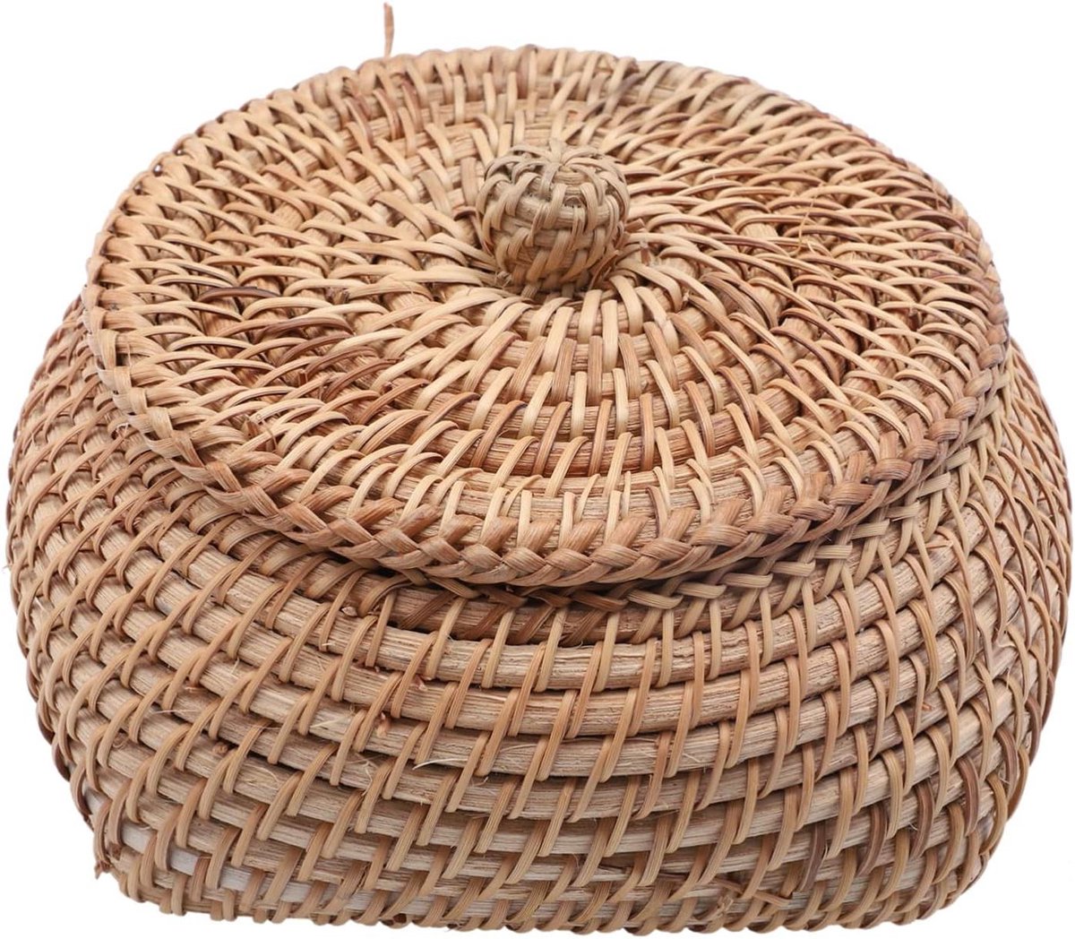 Opbergmand Met Deksel - Rieten mand - Bureau Organiseren - Compact formaat - 13x13cm - Houtkleur