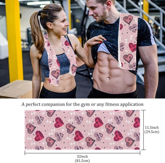 Microvezel Gym Handdoeken - Sporthanddoeken Zacht - Zweet Afvegen - Super Absorberend - 29.5x81.5cm - Roze Hartjes — afbeelding 5