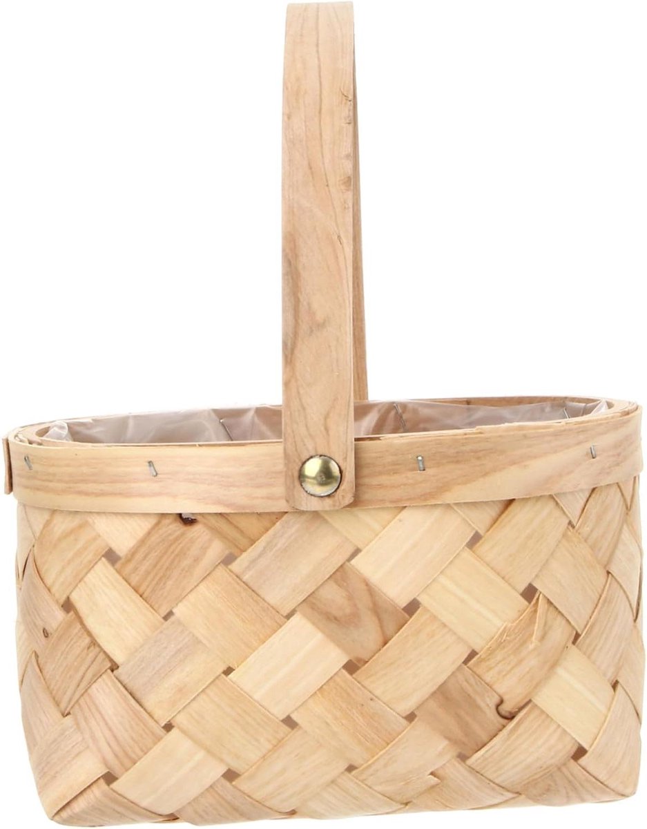 Houten Woven Mand - Decoratieve Opberger - Thuis Organiseren - Handgemaakt Natuurlijk Materiaal - 31.5 x 26.5 x 13 cm