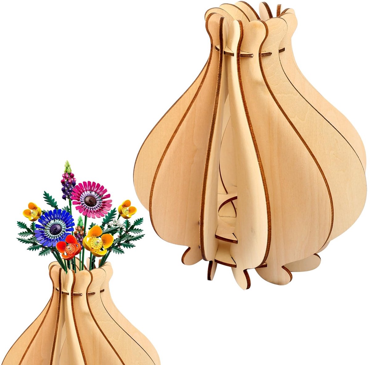 aladdien - 3D Houten Boeket Vaas - Houten Puzzel - Creatief Cadeau - Transparant - Tafeldecoratie - Unieke Woondecoratie - Voor Bloemenliefhebbers