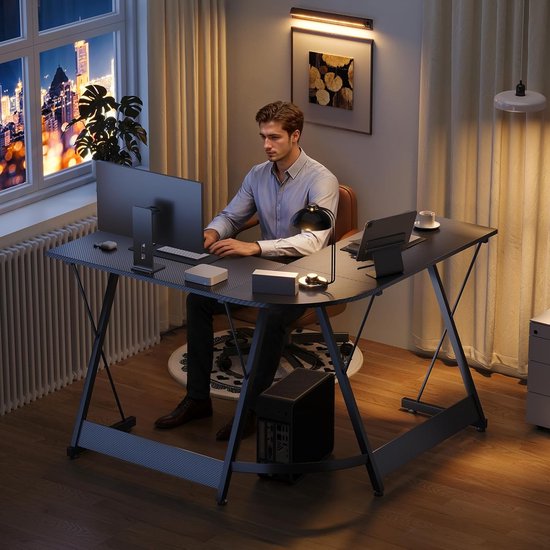 L-Vorm Gaming Bureau Hoekbureau Ruimtebesparend Bureau voor Thuis Kantoor en Gaming (Koolstof Zwart, 120x120cm) — afbeelding 2