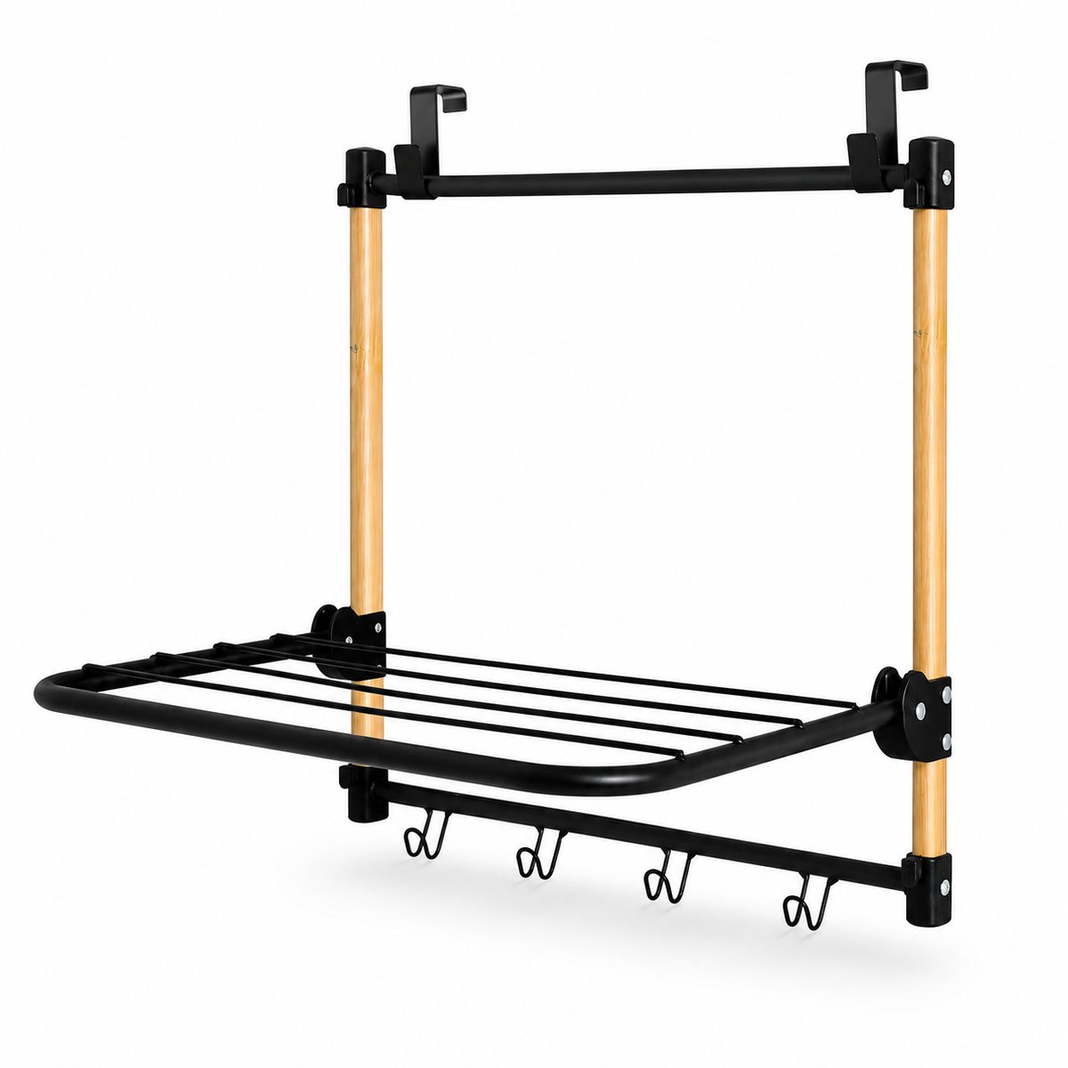 Govic® Droogrek Hangend Bamboe - zwart - wasrek inklapbaar - Wanddroogrek - Ophangbaar droogrek - droogrek deur