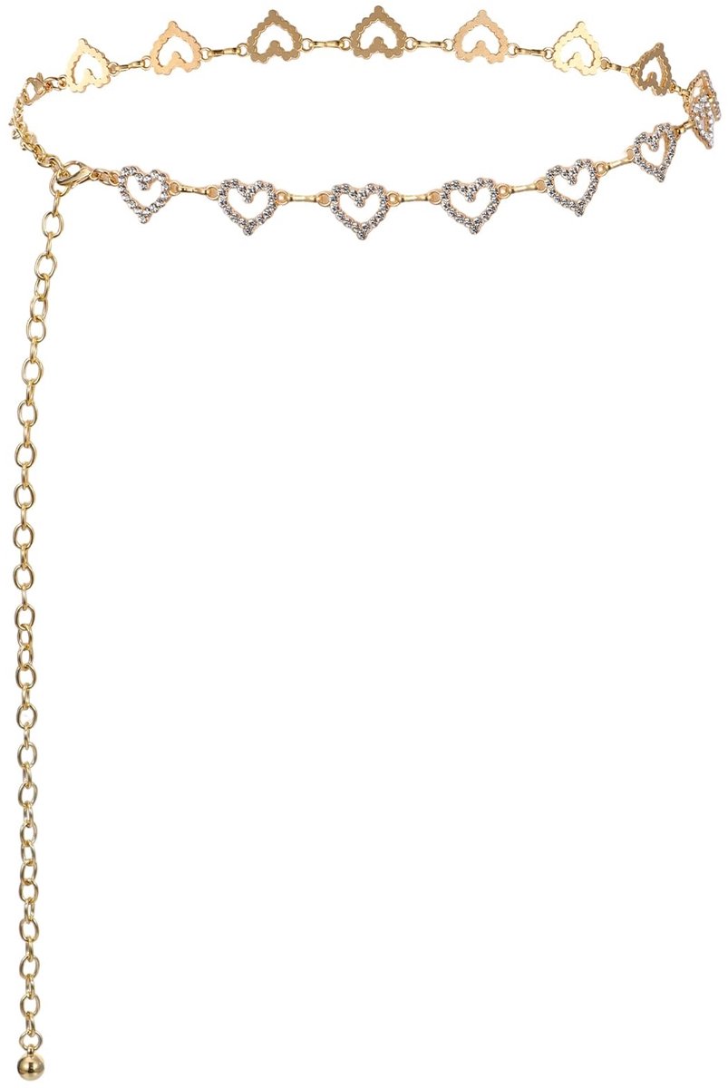 ONF3 - Hart Chain Belt - Verstelbare Tailleketting - Elegant en Stijlvol - Goudkleurig - Rhinestone Versiering - Perfect voor Feestelijke Gelege...