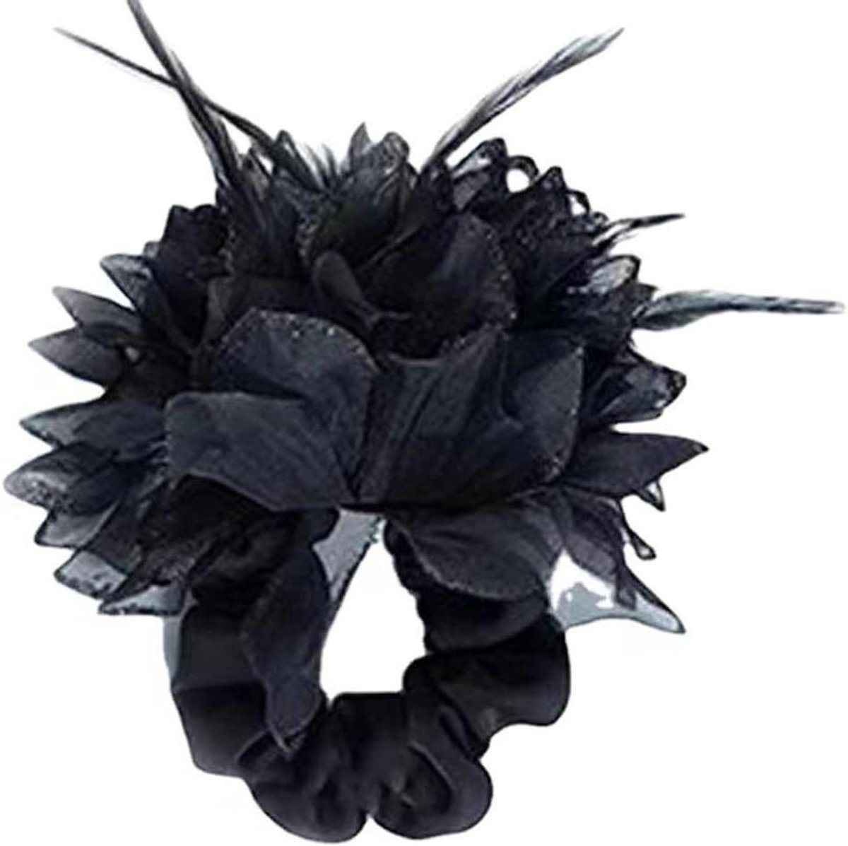 Haar Scrunchie Bloem - Haarelastiek - Dagelijks Leven - Grote Decoratieve Bloem - 15g - Zwart