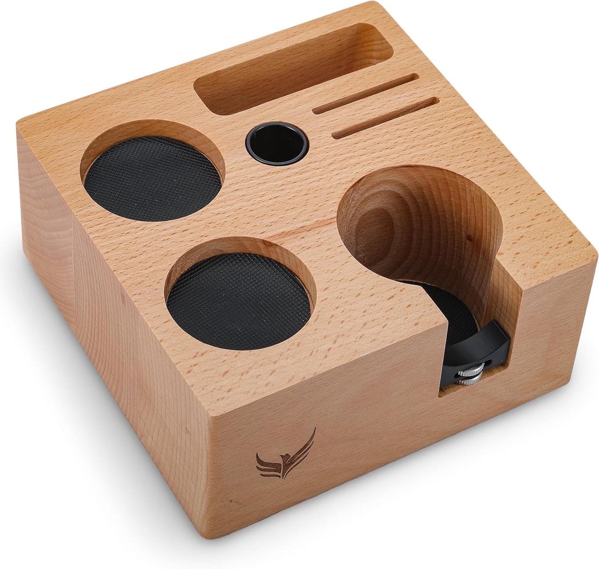 Espresso Tamper Station - Portafilter Houder - Koffie Bereiding - 7 Accessoires Opslag - 17.8 cm - Beuken