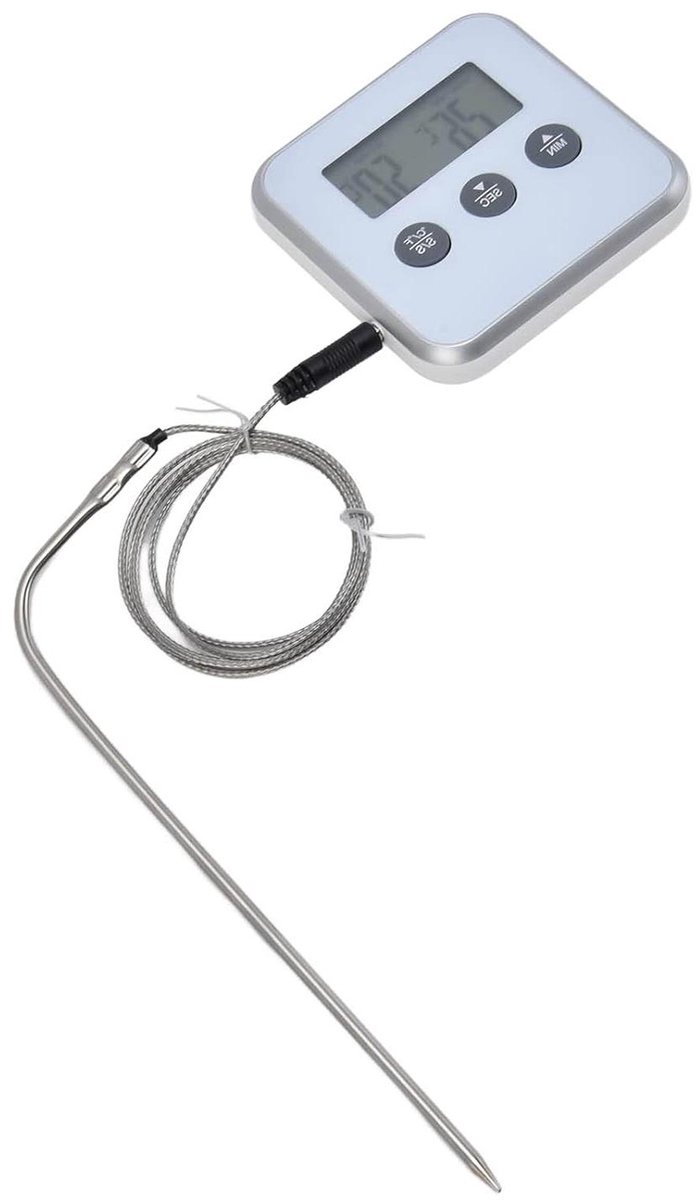 Vleesthermometer - Keukenthermometer - Koken Bakken BBQ - Smart LED Display - 8x8x1.5 cm - Wit