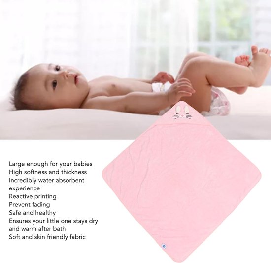 Babybadjas met capuchon - Omslagdoek baby - Na het baden - Zacht fleece materiaal - 80x80cm - Roze Kat — afbeelding 3