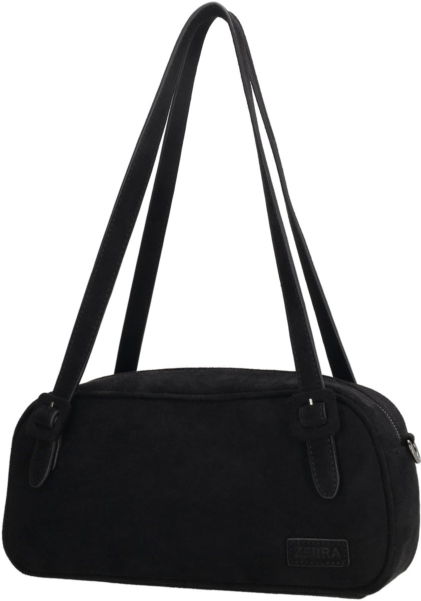 Zebra Trends Davina Schoudertas - Dames Tas - Suede Look - Verstelbare Schouderband - Ritssluiting - Trendy Tas - Crossbody - Zwart