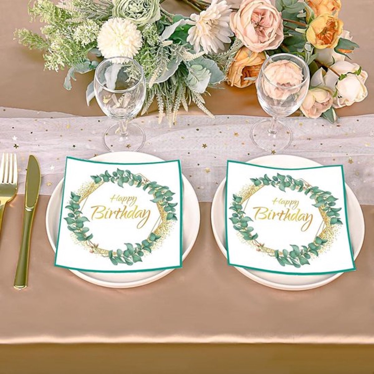Papieren servetten voor feestjes en diners, 20 stuks (eucalyptus design)