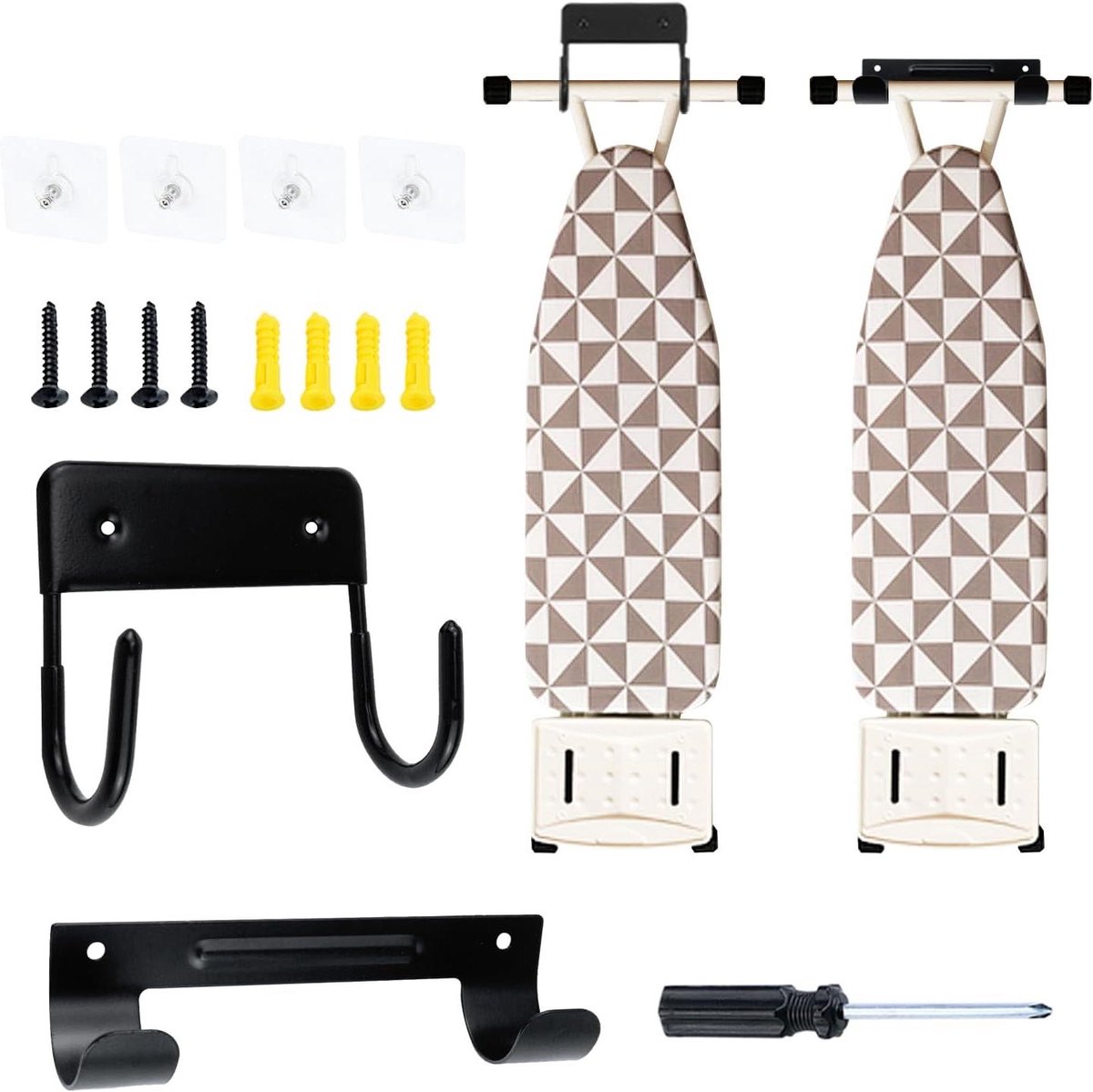 Strijkplank Hanger - Muurbevestiging Organizer - Opbergen Strijkijzer - Roestbestendig IJzer - 2 Stuks - Zwart