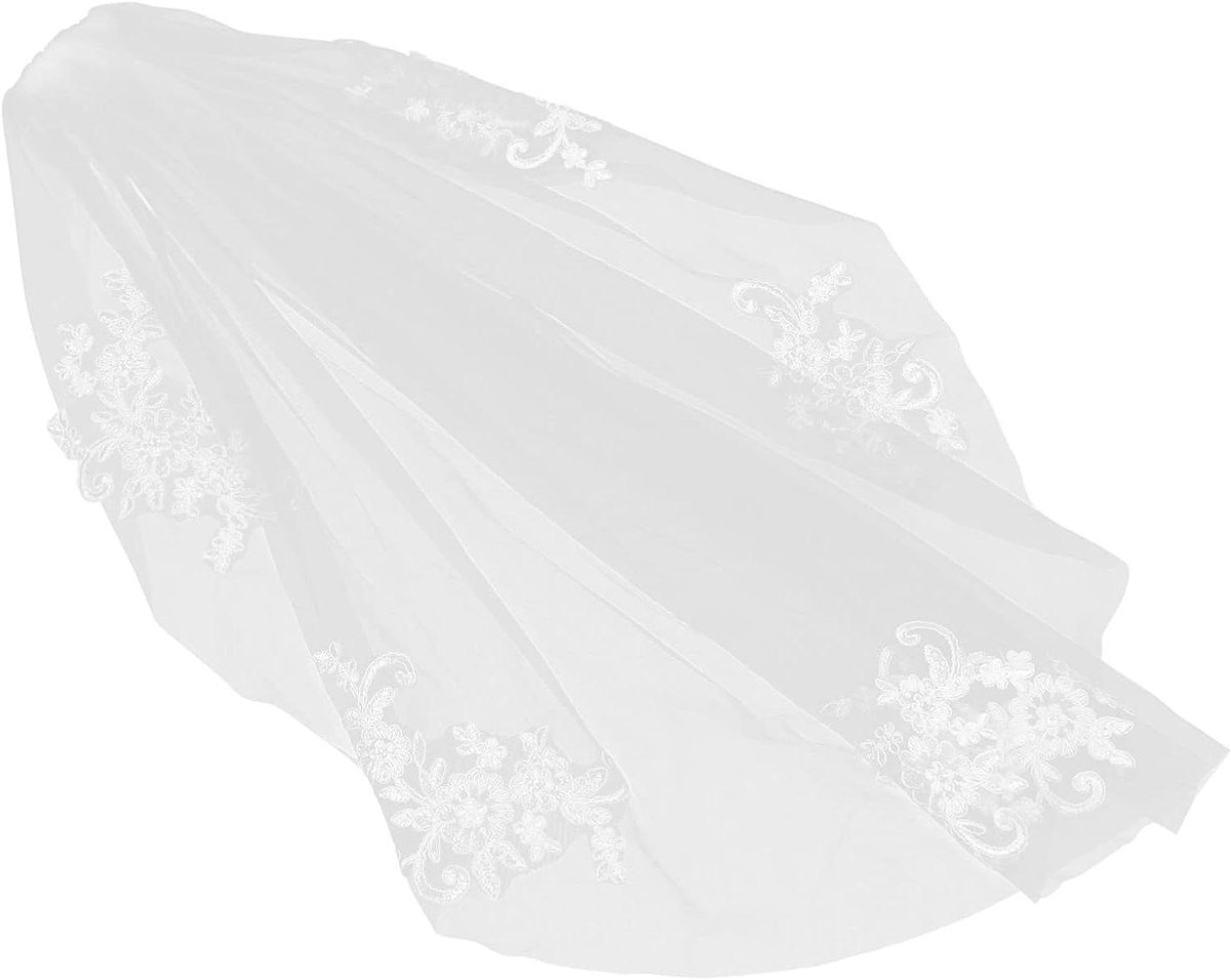 Bruidssluier Set - Bruidsaccessoires Hoofddeksel - Bruiloft Versieren - Bloemen Applicatie - 3 stuks 90 cm - Wit
