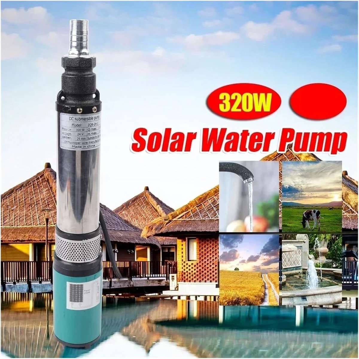 Elektrische Waterpomp - Zonnepomp Boerderijpomp - Tuin Irrigatie - Roestvrij Staal Gietijzer - 25 Meter Opvoerhoogte - Niet gespecificeerd thumbnail 2