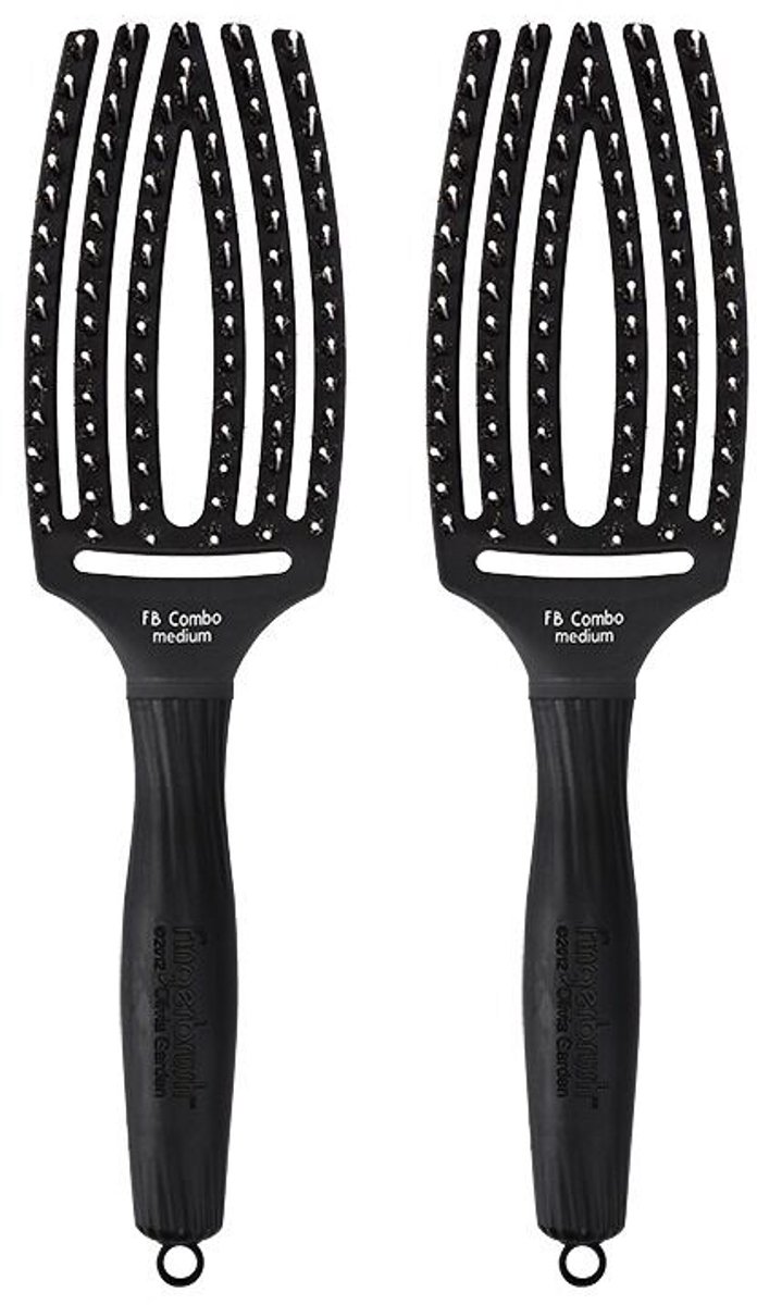 2x Olivia Garden Fingerbrush Care Iconic Boar&Nylon Black Medium