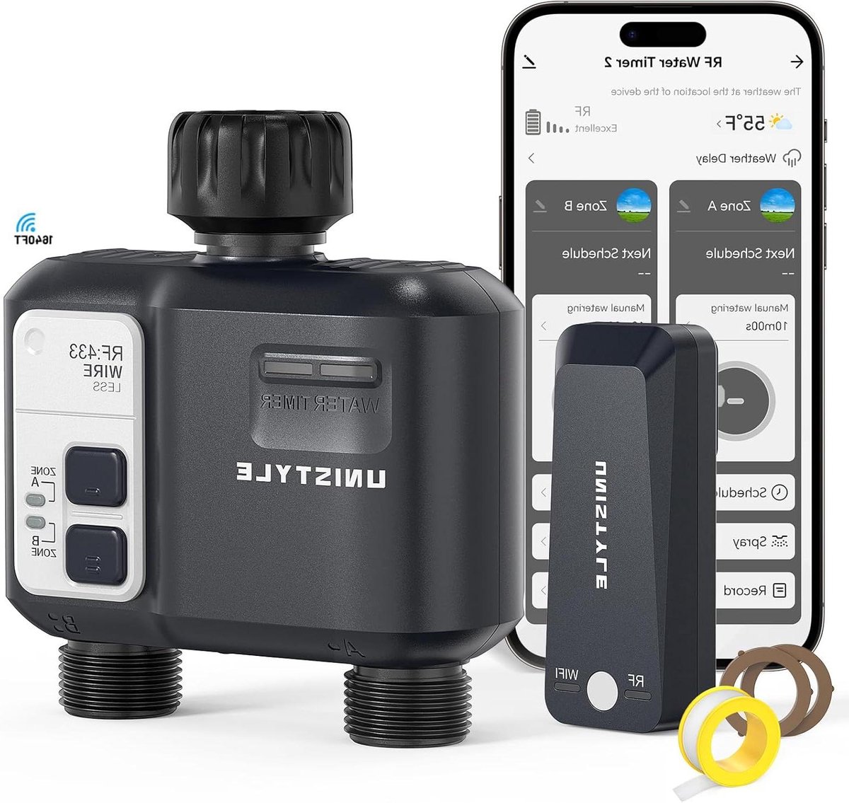 Sprinkler Timer - Slang Timer - Tuin Besproeien - 2 Zone Controle - 500m Bereik - Zwart