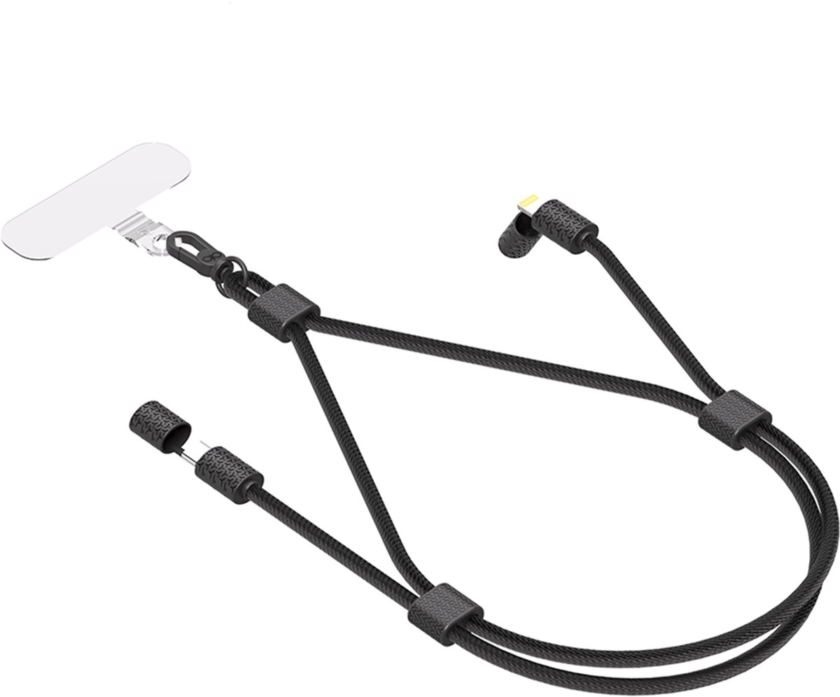 Force Case, Draagkoord Oplaadkabel USB-C naar Lightning 60W - Verstelbaar - 3A PD, Zwart